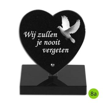 Gedenkhart 15x15cm op sokkel: tekst + lasertekening