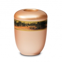 Urn parelmoer-abrikoos keramiek + waxine: Boslandschap (400ml)