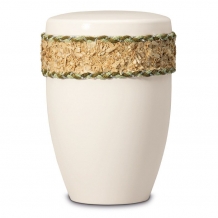 Urn in creme-wit met decorlint verschillende houtsoorten (4500ml)