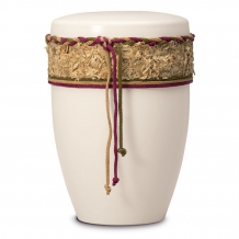 Urn in creme-wit met decorlint verschillende houtsoorten (4500ml)