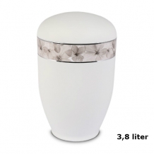 Urn in Mat-Wit edelstaal met Bloemen decorlint (3800ml)