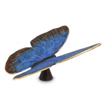Vlinder urn in brons met blauwe vleugels op sokkel (18cm)